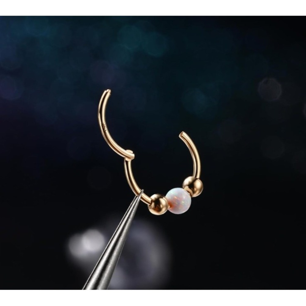 Jewseen Tiny White Opal Nose Ring 7mm Piercing Hoop Surgical Steel Gold Boxed - Picture 5 of 9